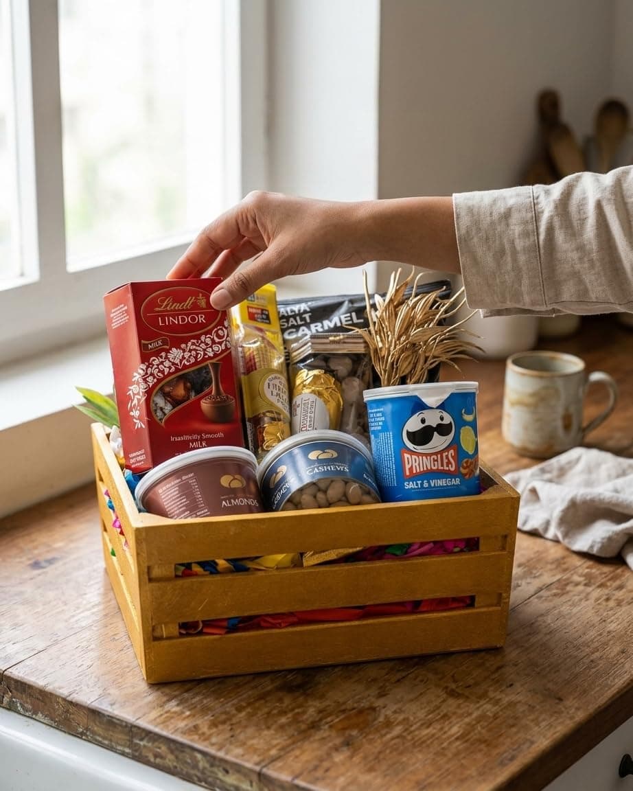 Chocolate Gift Hamper Basket (8 Items) — Assorted Chocolates & Snacks