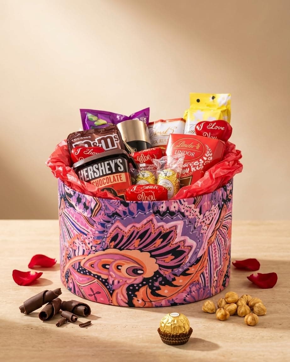 Chocolate Gift Hamper Basket — Luxury Assorted Chocolates & Gourmet Treats - alternate view showing gift packaging
