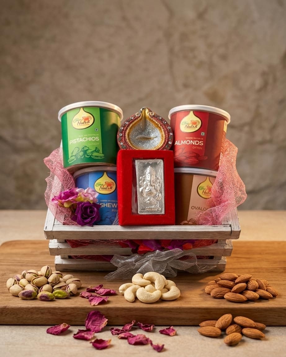 Silver Nuts Hamper - alternate view showing gift packaging
