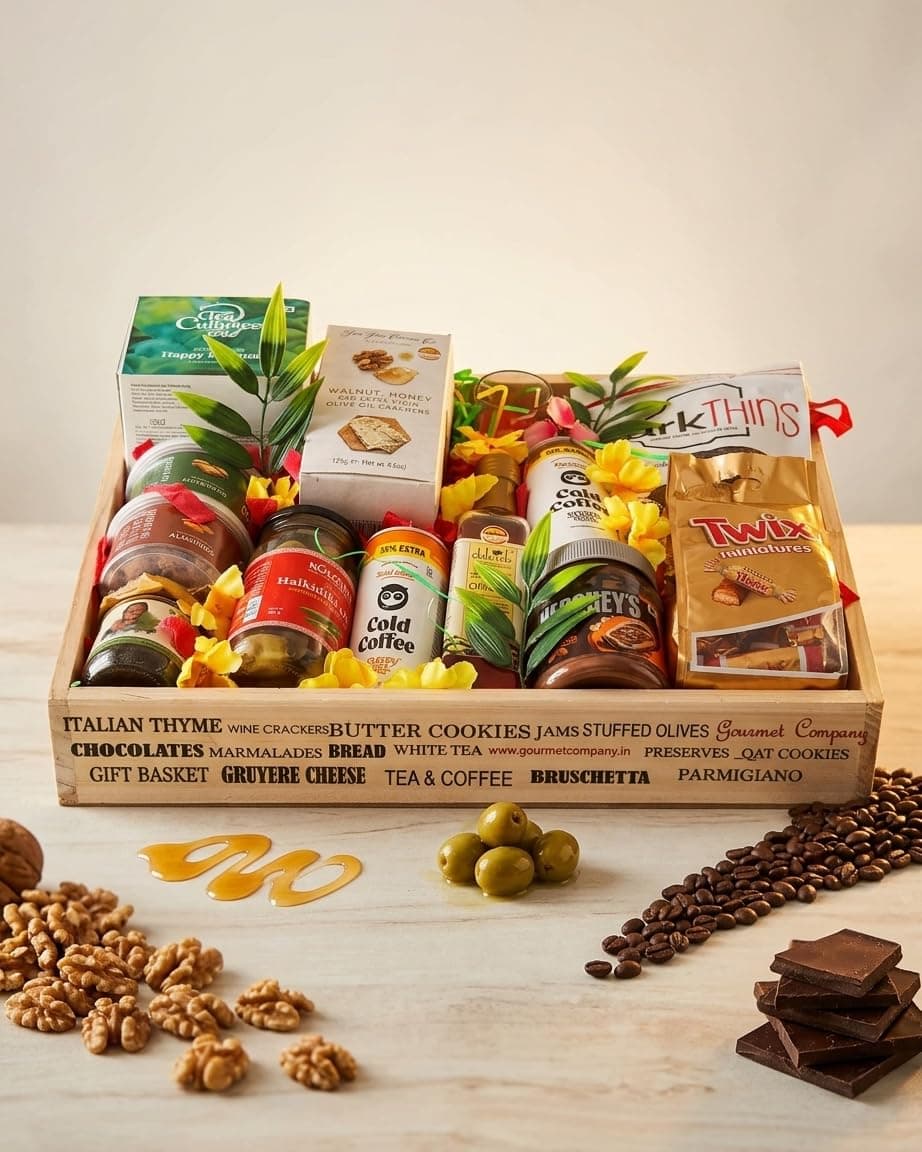 Chocolate Gift Hamper Basket (15 Items) — Assorted Luxury Festive Gift Box For Valentine’s Day, Birthday, Anniversary & Corporate Gifting - alternate view showing gift packaging